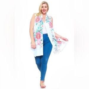 Floral Print, Open Front Vest With An Asymmetric Hem.